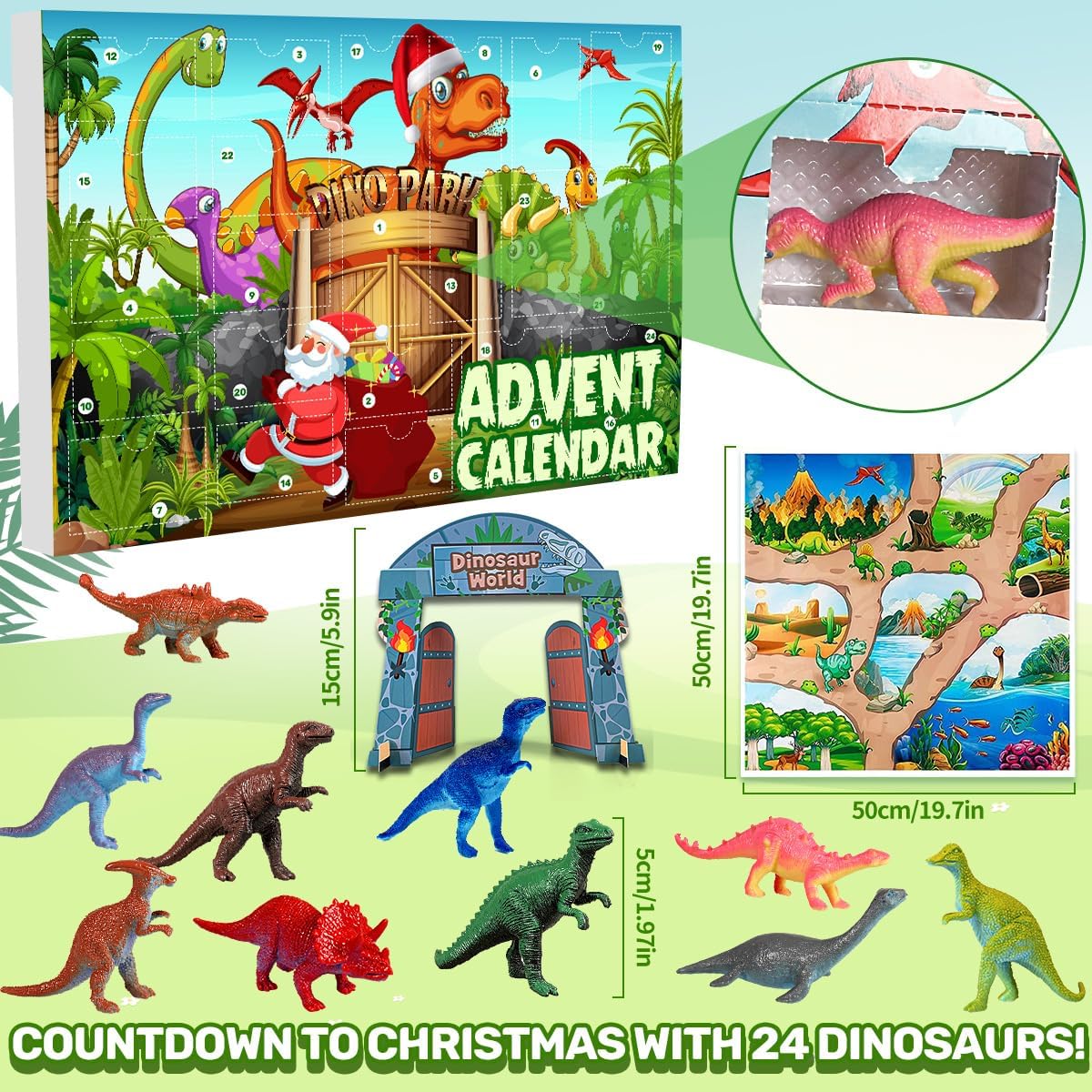 iZoeL Calendario Avvento Dinosauro 2024 Regalo Natale Ragazzi Bambino - 24 Mini Dinosauri Personaggi Playset per Natale Regalo Advent Calendar a Sorpresa Le Vacanze Natale per Figlio Nipoti Bambini