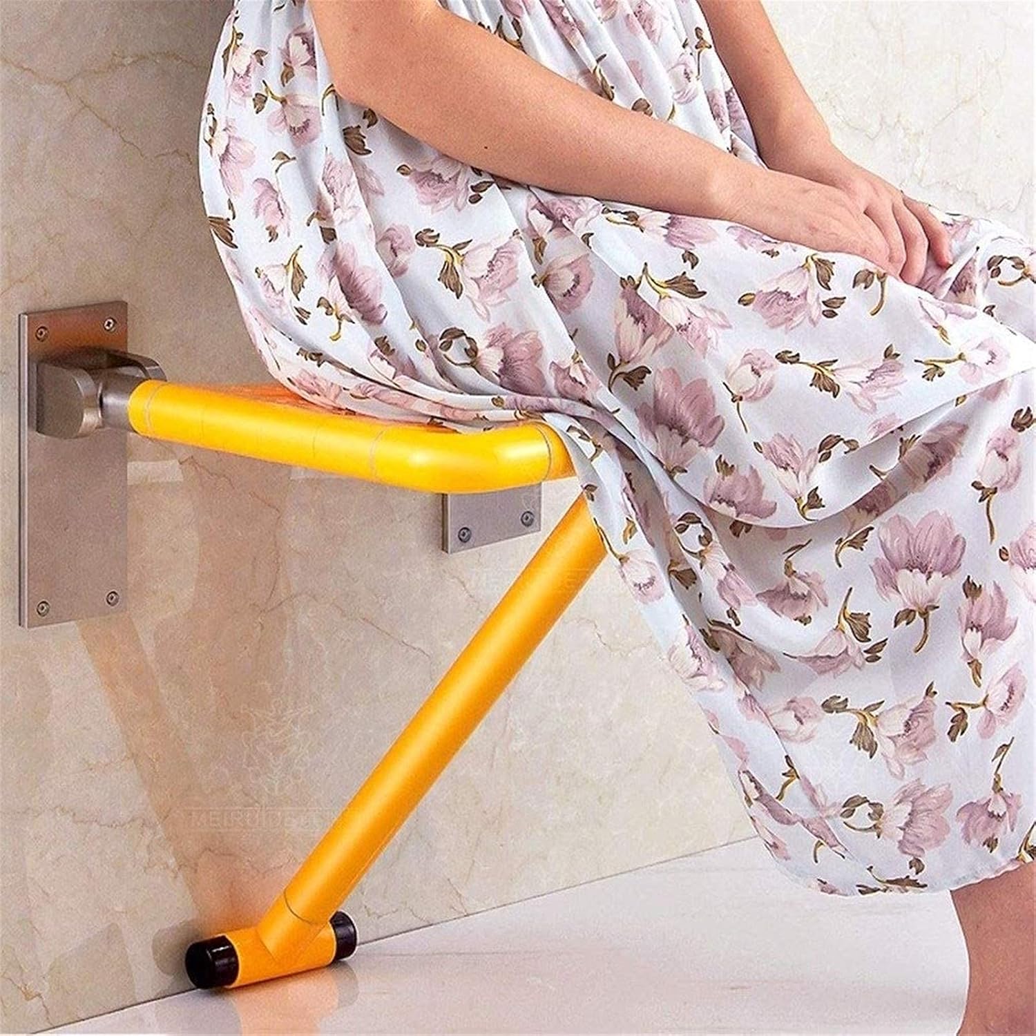 Bath Stools,Padded Seat Transfer Bench,Shower Stool 304 Stainless Steel Shower Chair,Wall-Mounted Bathroom Shower Stool Bath Chair,Yellow