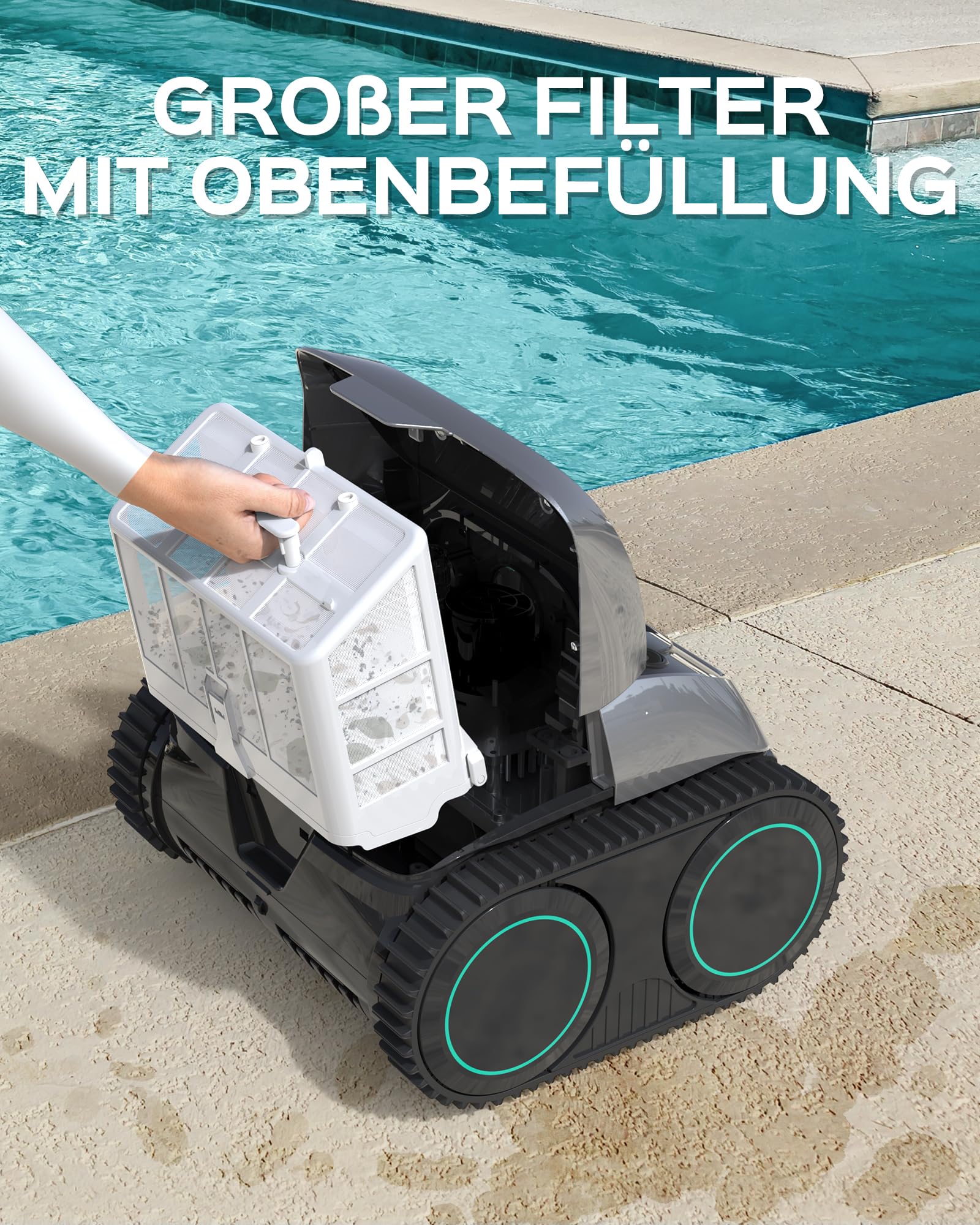 WYBOT C1-Plus Poolroboter für Einbau- & Überbaupools, Poolroboter Akku: 160 Min, Laufzeit. 4-in-1 Poolroboter Akku Wand und Boden Reinigung bis 160m², Smart Navigation & App - Graugrün