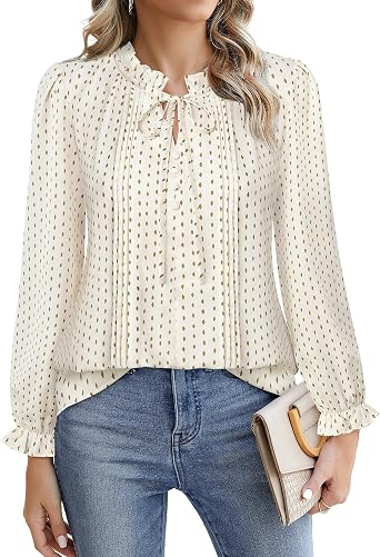 Timeson Womens Business Casual Tops Long Sleeve Work Blouses Chiffon Office Shirts