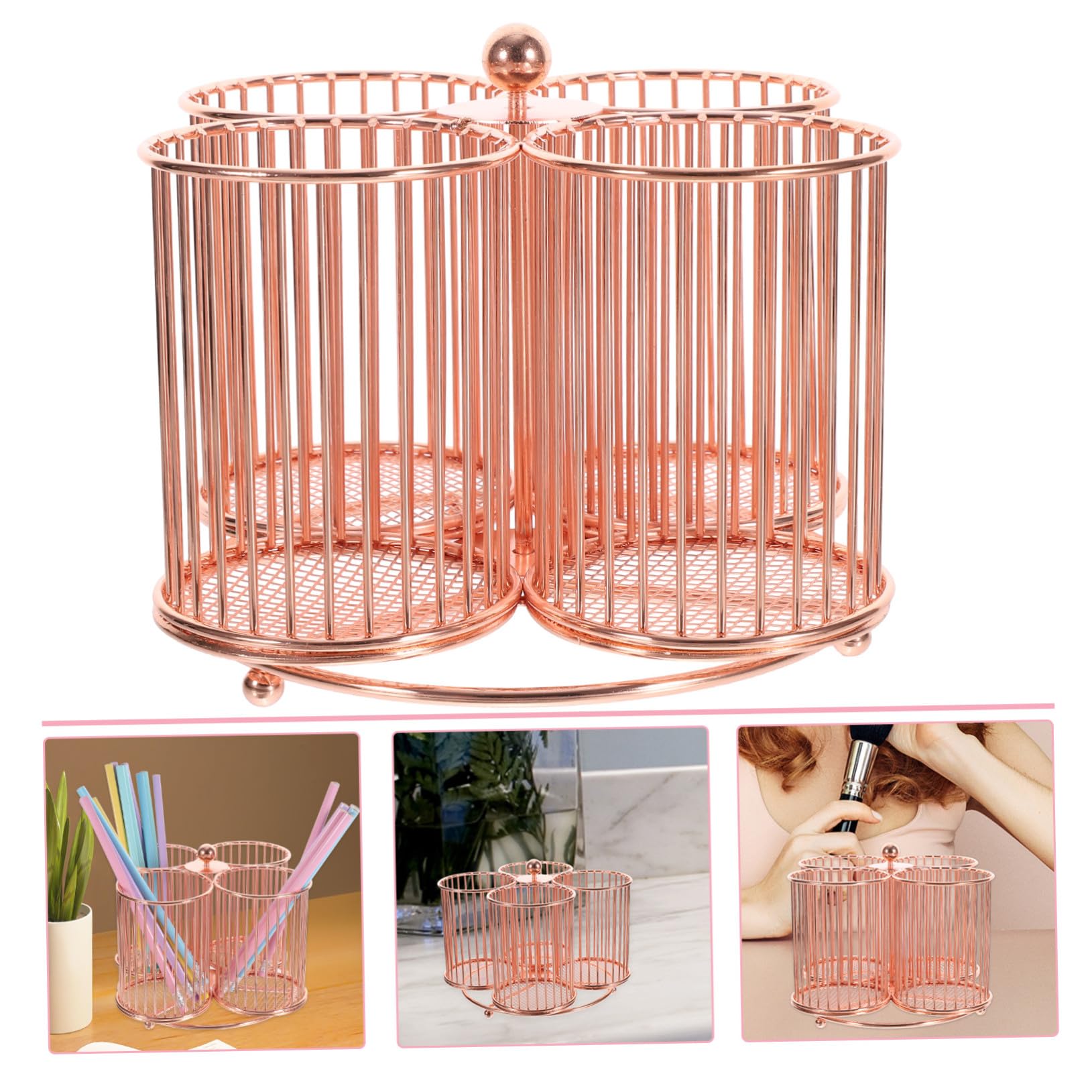 Hemobllo Portapenne Rotante in Metallo Resistente Organizer Scrivania con Scomparti per Cancelleria Cosmetici e Gioielli Design per Ufficio e Casa