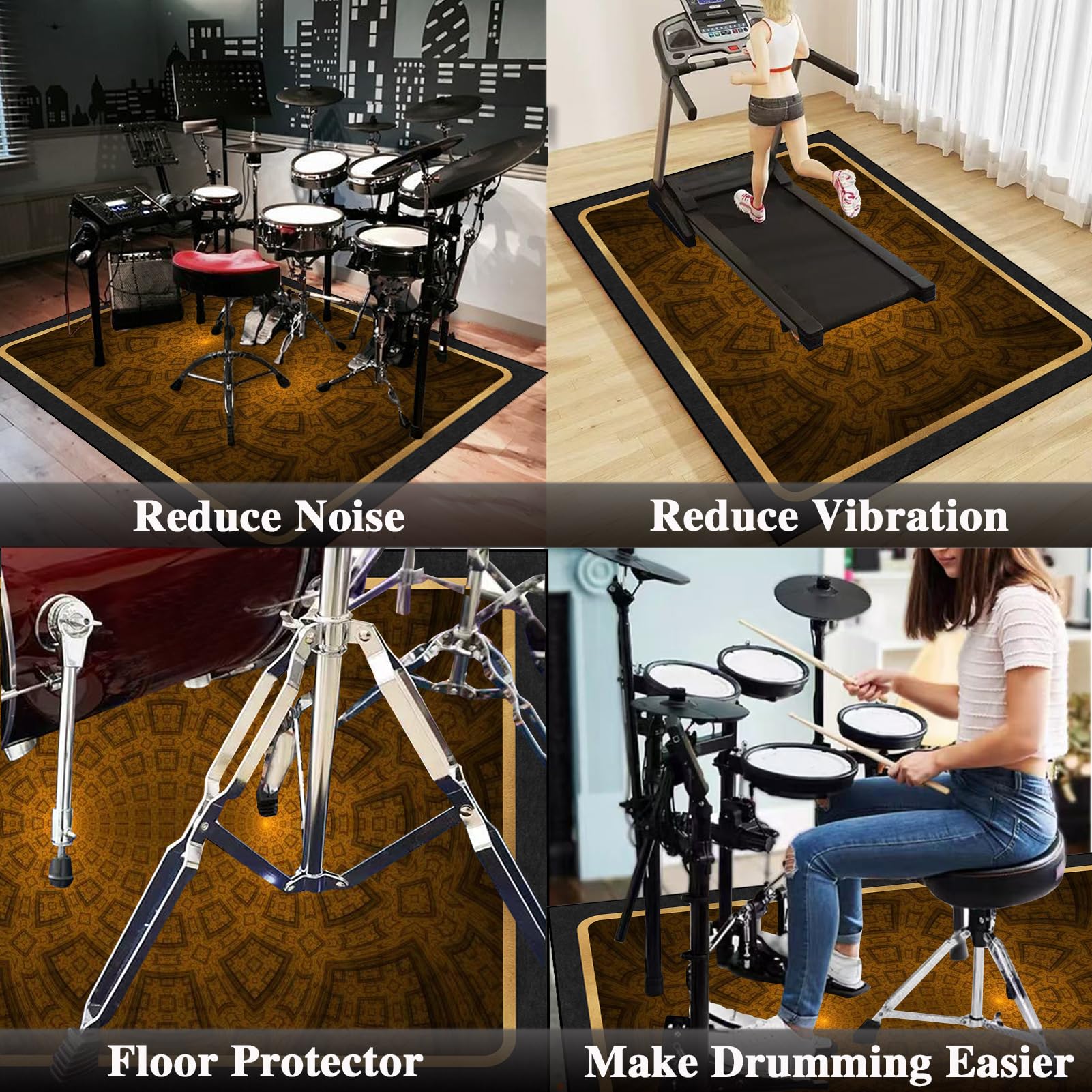 Tapis Insonorisant pour Batterie Antidérapant Tapis Batterie Electronique Tapis de Tambour Acoustique Tapis pour Batterie et Percussions Tapis de Sol pour Instruments de Musique 160 x 140 cm