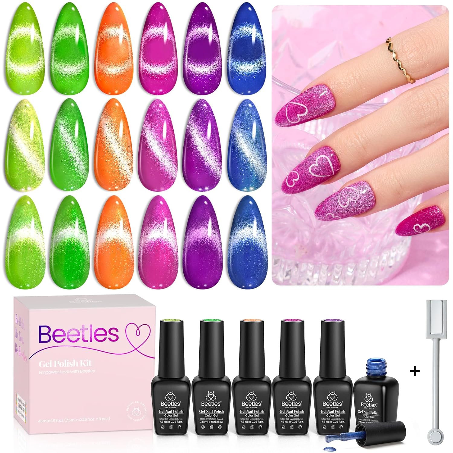beetles Gel Polish 6 Colors,Holographic Glitter Cat Eye