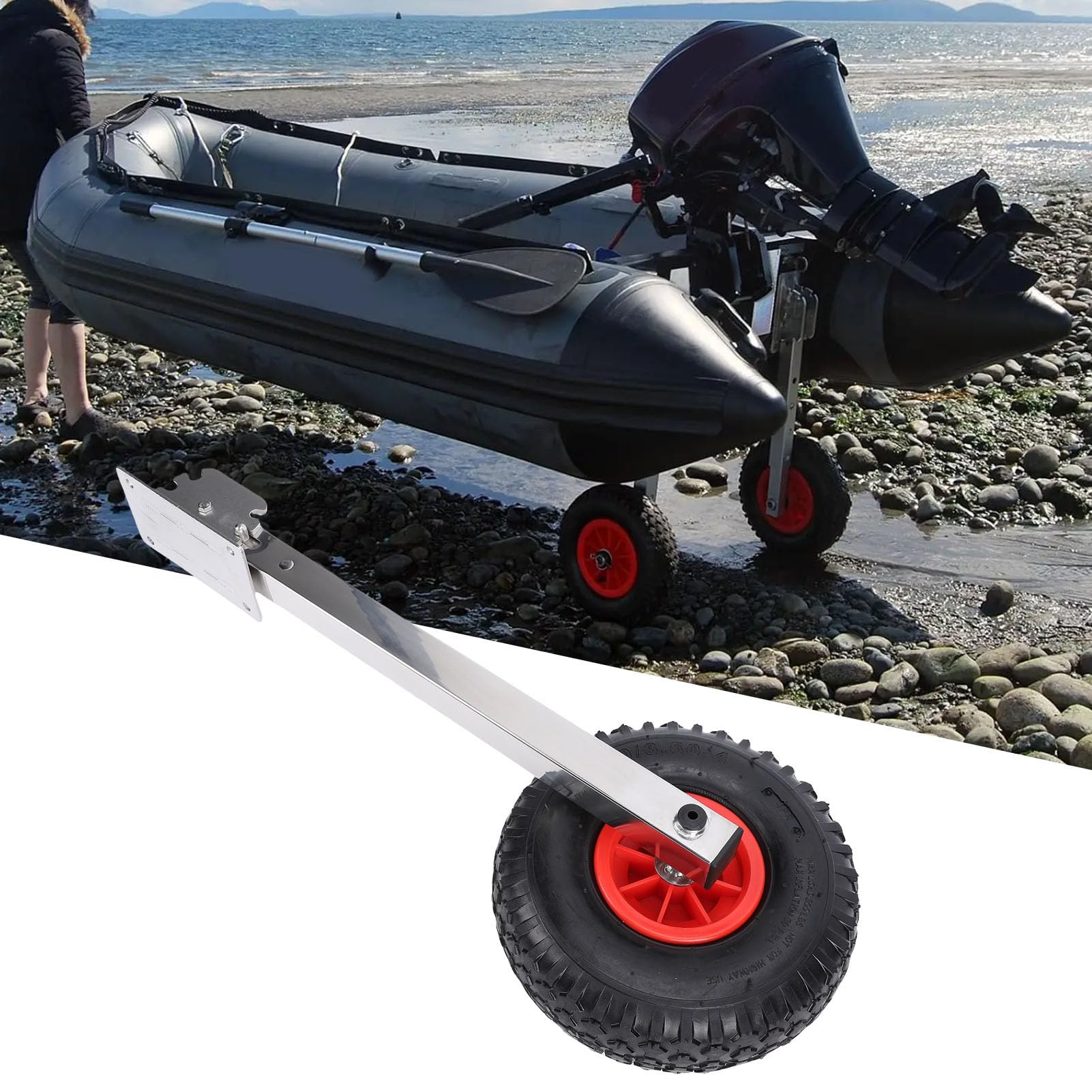 Aramox Roues de Mise à l'eau de Bateau, Construction en Acier Inoxydable, Pneus Gonflables en Caoutchouc pour Bateaux et Canots Jon, Manœuvrez Facilement sur Le Sable et l'herbe