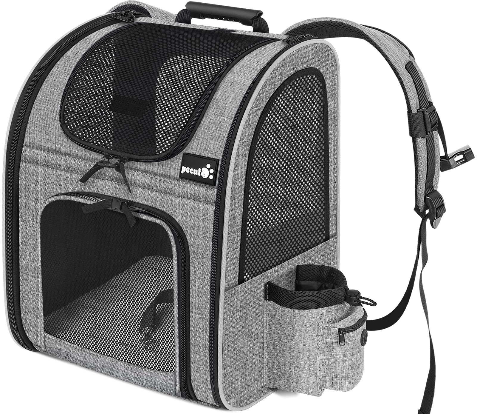 Pecute Transportin Mochila para Mascotas con Ventana de Malla, Bolsa portátil y Plegable para Gatos, Bolsa Transpirable y Ligera para Perros, Tela Oxford Impermeable con Gran Espacio Antideslizante