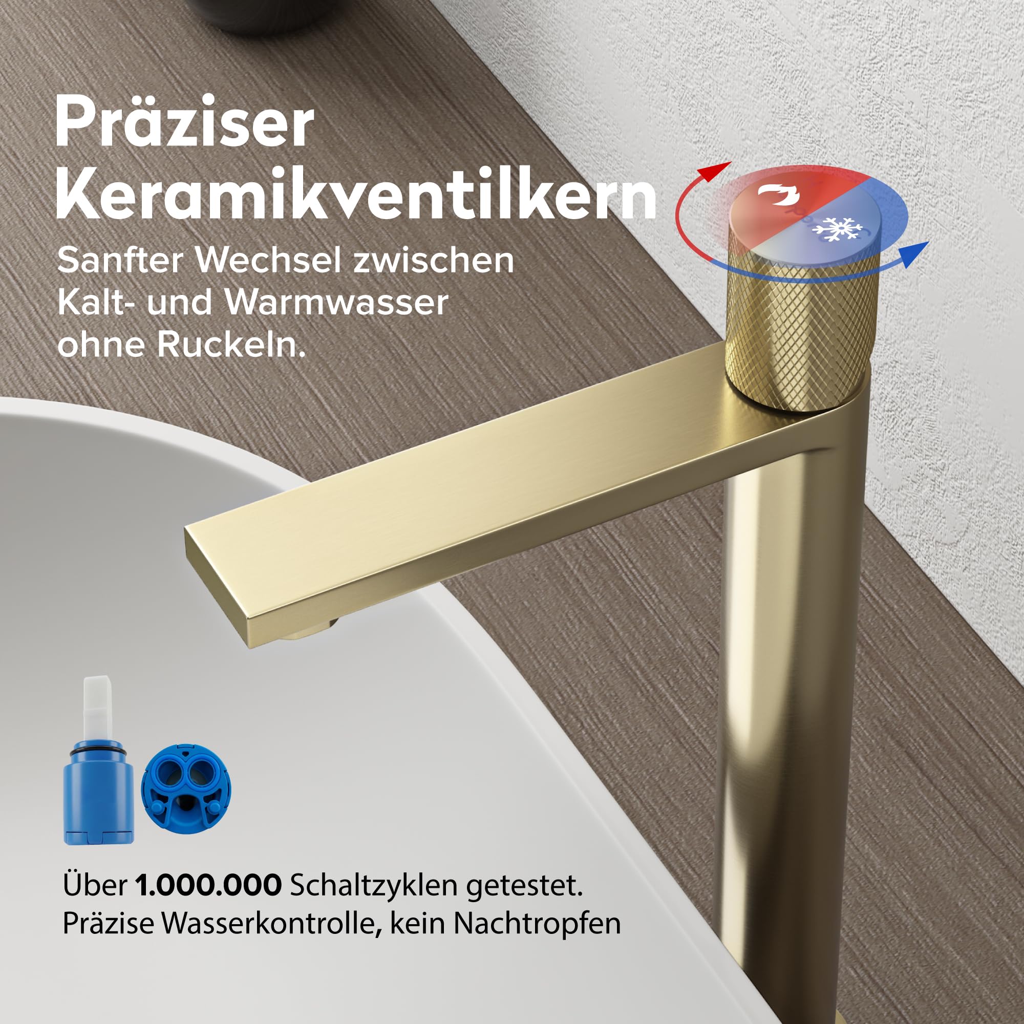 doporro Grifo Alto de Lavabo de Acero Inoxidable 304, Acabado Oro Cepillado, Cartucho Cerámico, Altura 29 cm, Aireador Desmontable, Fino-01H