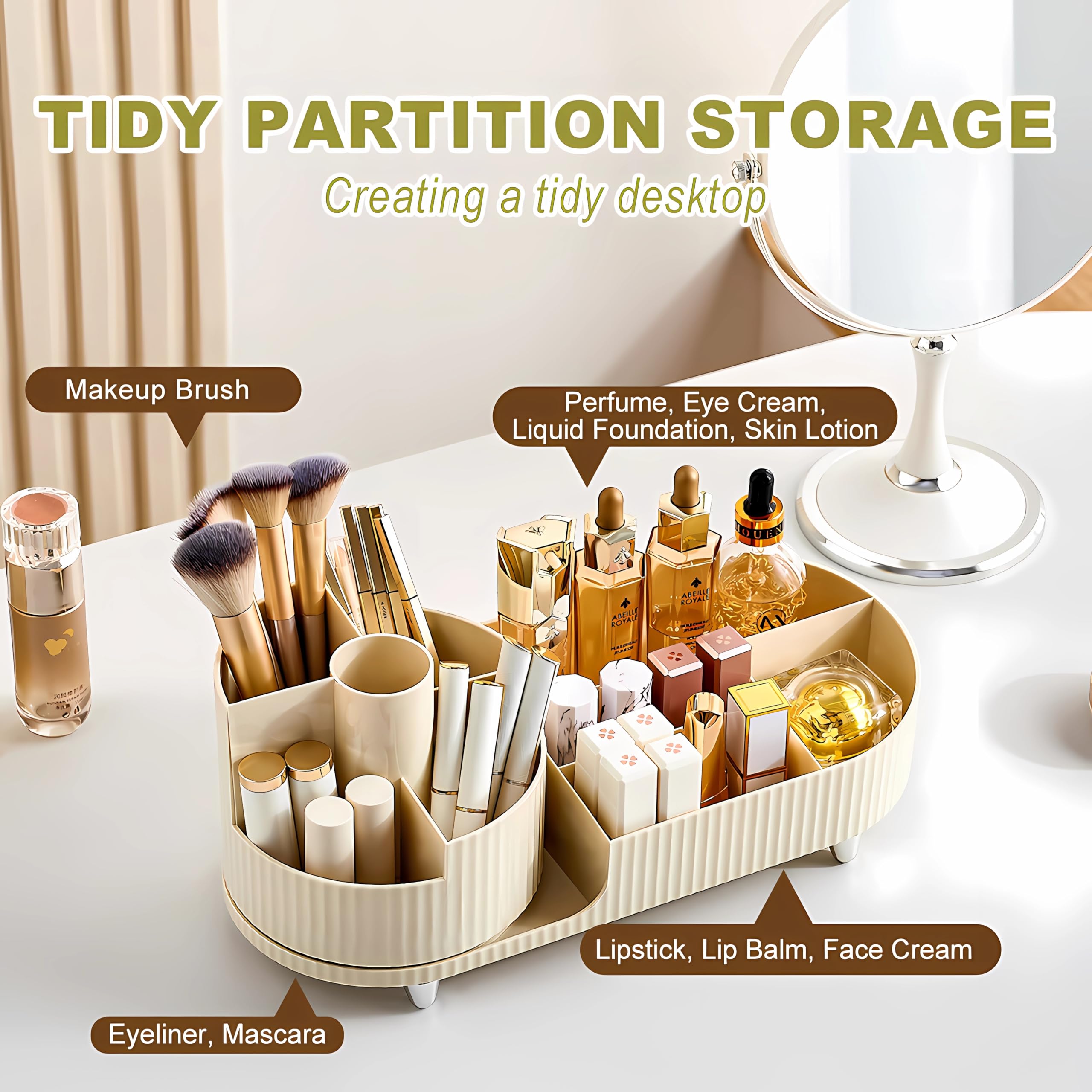 JVISION Organizer Trucchi, Porta Trucchi Organizer Rotante a 360°, Compartimento Rotante 2 in 1 Organizzatore di Trucco, Porta Pennelli Make Up per Rossetti, Profumi, Organizzatore Skincare