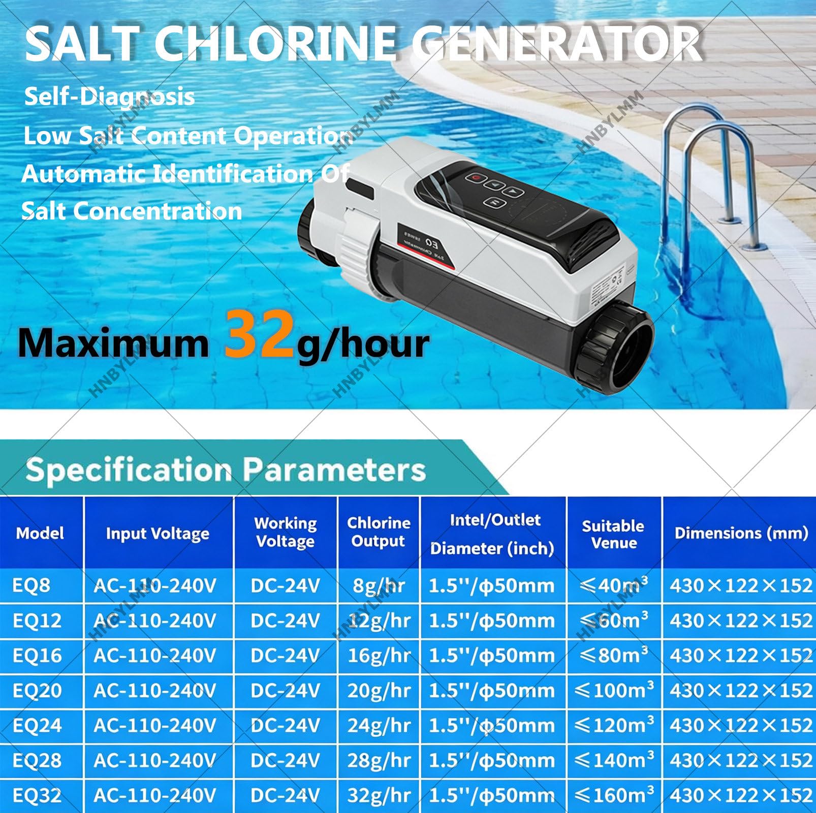 Système de electrolyseur sel piscine – Générateur de chlore au sel avec cellule en titane, contrôle par application, panneau numérique, autonettoyant, pour piscines jusqu'à 42 000 gallons 16000Gal