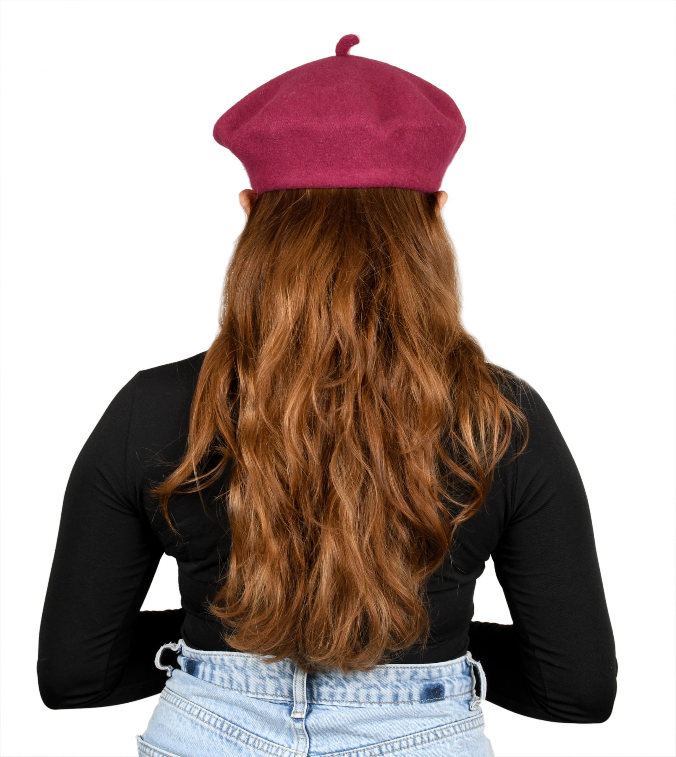SOUL eTHICS Women's Premium Wool Blend French Artist Beret Cap - Stylish, Warm & Classic - Elegant Winter Beanie Hat for Girls & Ladies -Free Size (in, Alpha, Free Size, Dark Pink, Star) - Image 7 thumbnail