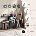 MAHANCRIS Guitar Stand, Multiple Guitar Rack with Storage, for 5 Acoustic Guitar, Bass, Electric Guitar, Ukulele, Banjo, Turntable, Vinyl Records and Amp Accessories, for Music Studios, Black GSBK10501