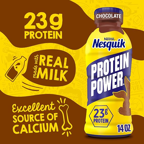 Nesquik Protein Power Chocolate Milk Drink, 14 Fl Oz, 12 Pack | Ready to drink protein chocolate milk; aseptic; 12 x 14 fl oz