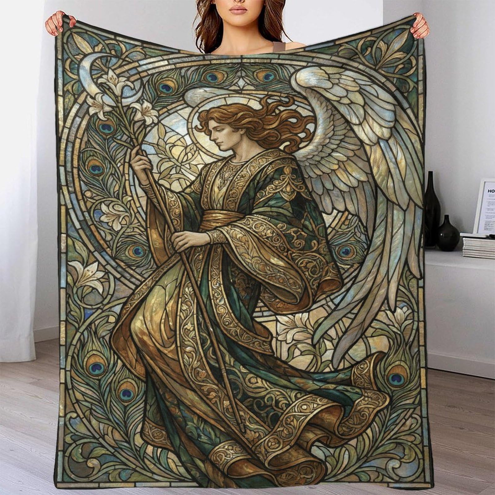 W7C8U2X3 Art Nouveau Mucha Archangel Warm Throw Blanket, Bedroom Sofa Couch