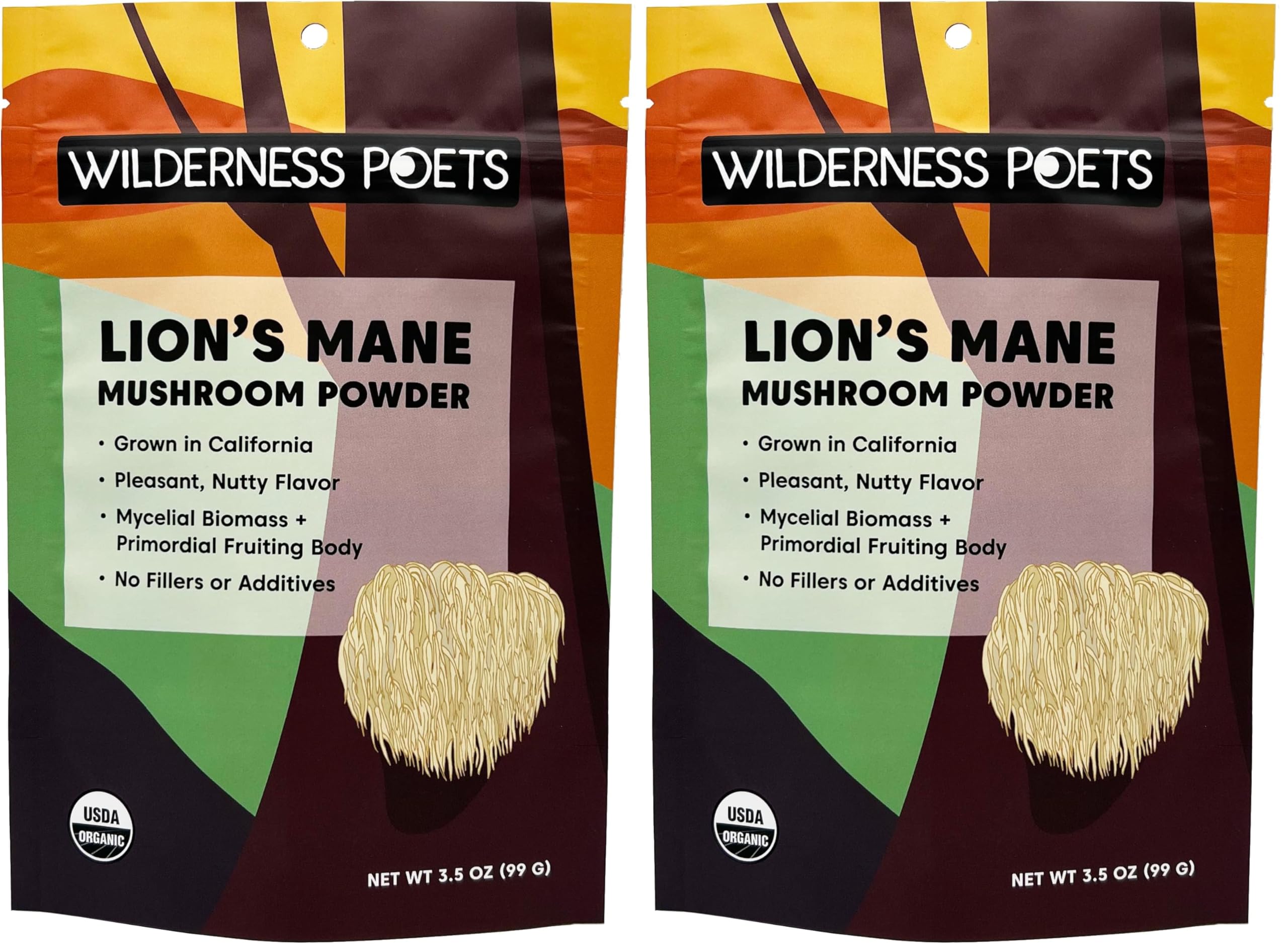 Wilderness Poets Suplemento Fitoterápico de Cogumelo Juba-de-Leão em Pó Orgânico 2 unidades de 99 g