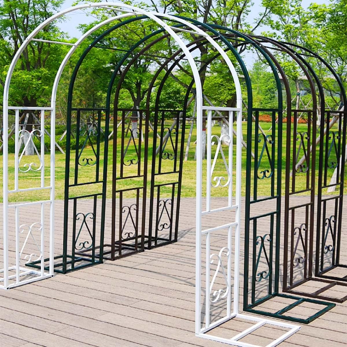 Large Metal Arch Trellis, 140-340cm Garden Rose Arch for Climbing Plants, Black/White/Green/Brown Garden Arbor Pergola - 20mm Square Tube