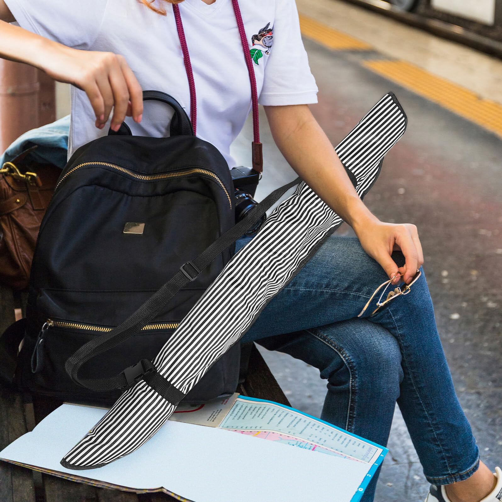 Bolsa Colgante para Silla de Ruedas Correa Ajustable para Bastón, Muleta y Paraguas, 85 Cm