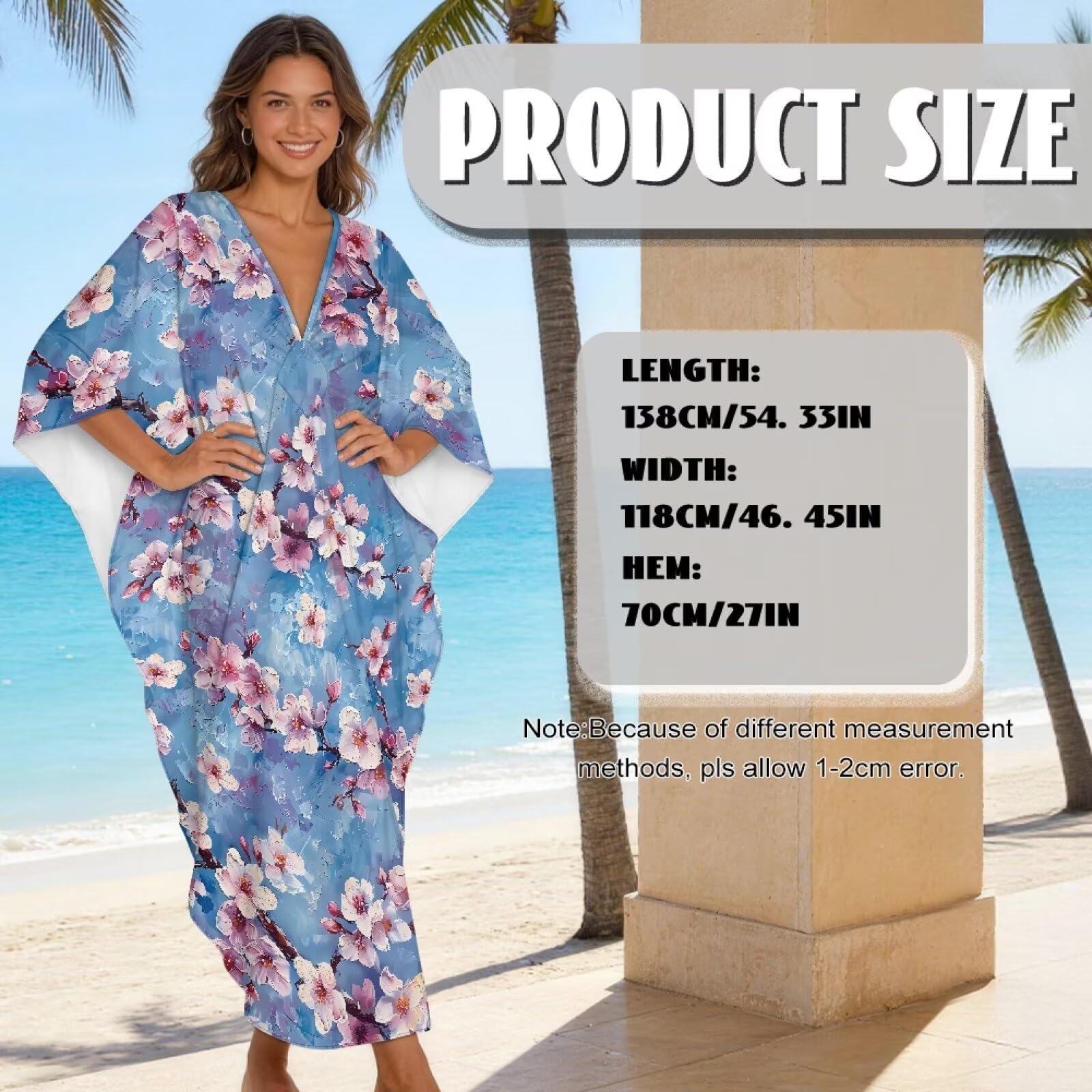 Xoenoiee Damskie sukienki kaftan plus size okrycie plażowe rękawy nietoperz strój kąpielowy okrycie letnie kaftany