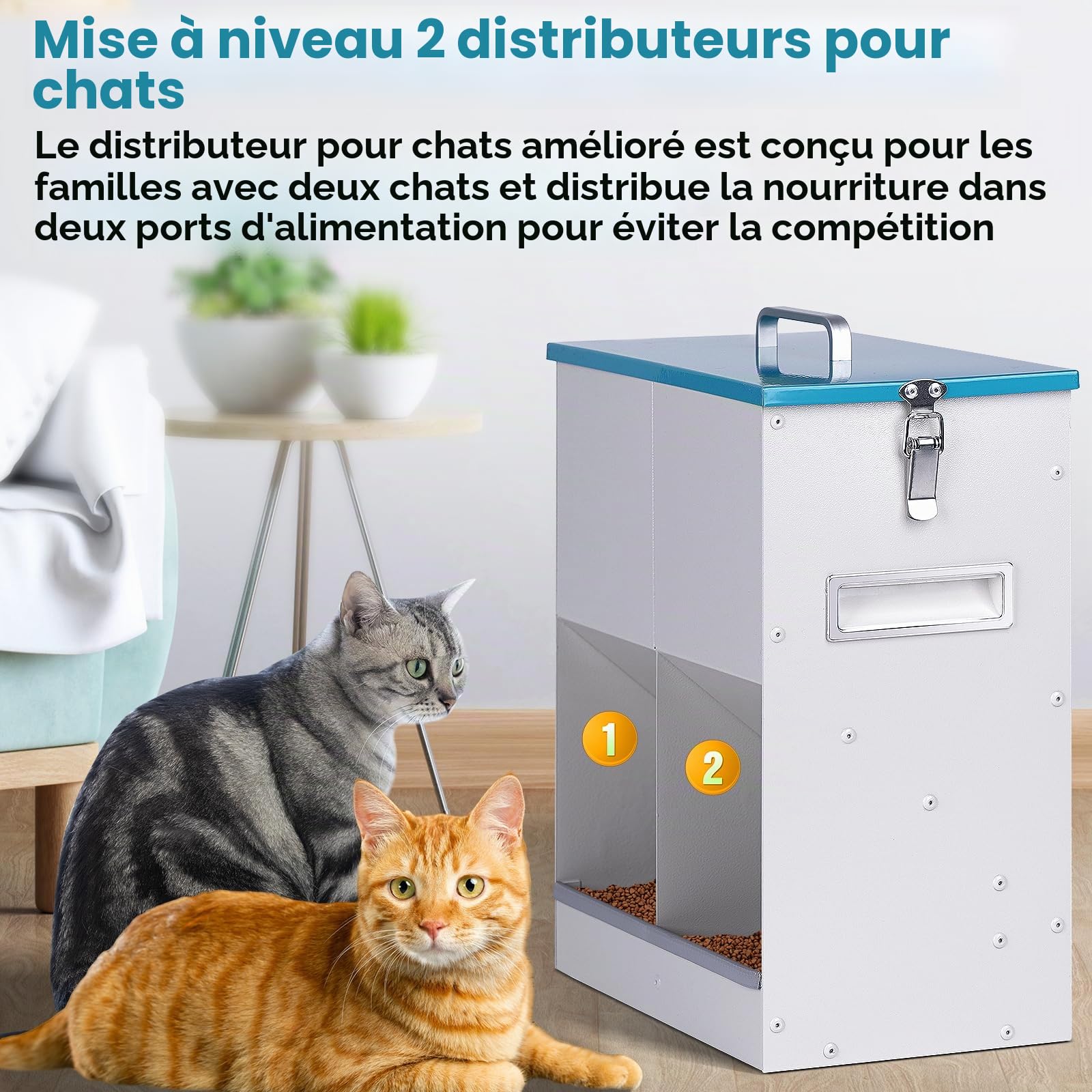 Distributeur Croquettes Chat Automatique pour 2 Chats 10L Distributeur de Nourriture Sèche pour Chiens Métal Mangeoire pour Chats et Chiens
