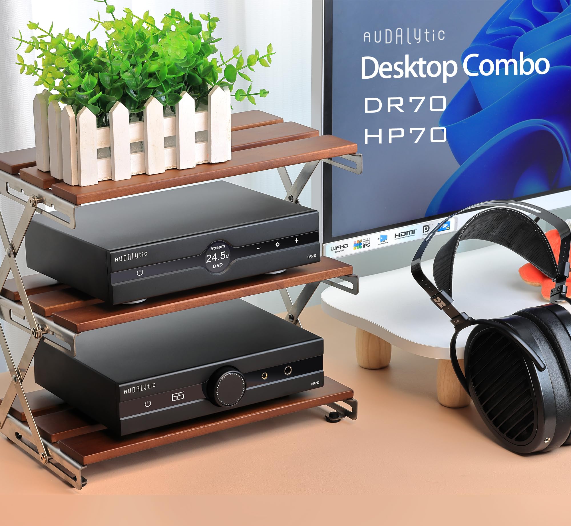 AUDALYTIC HP70 Amplificatore per cuffie discreto completamente bilanciato - Amplificatore di classe A LME49720 Doppio op-amp preamplificatore 3 ingressi di linea e 2 uscite preamplificate Supporto