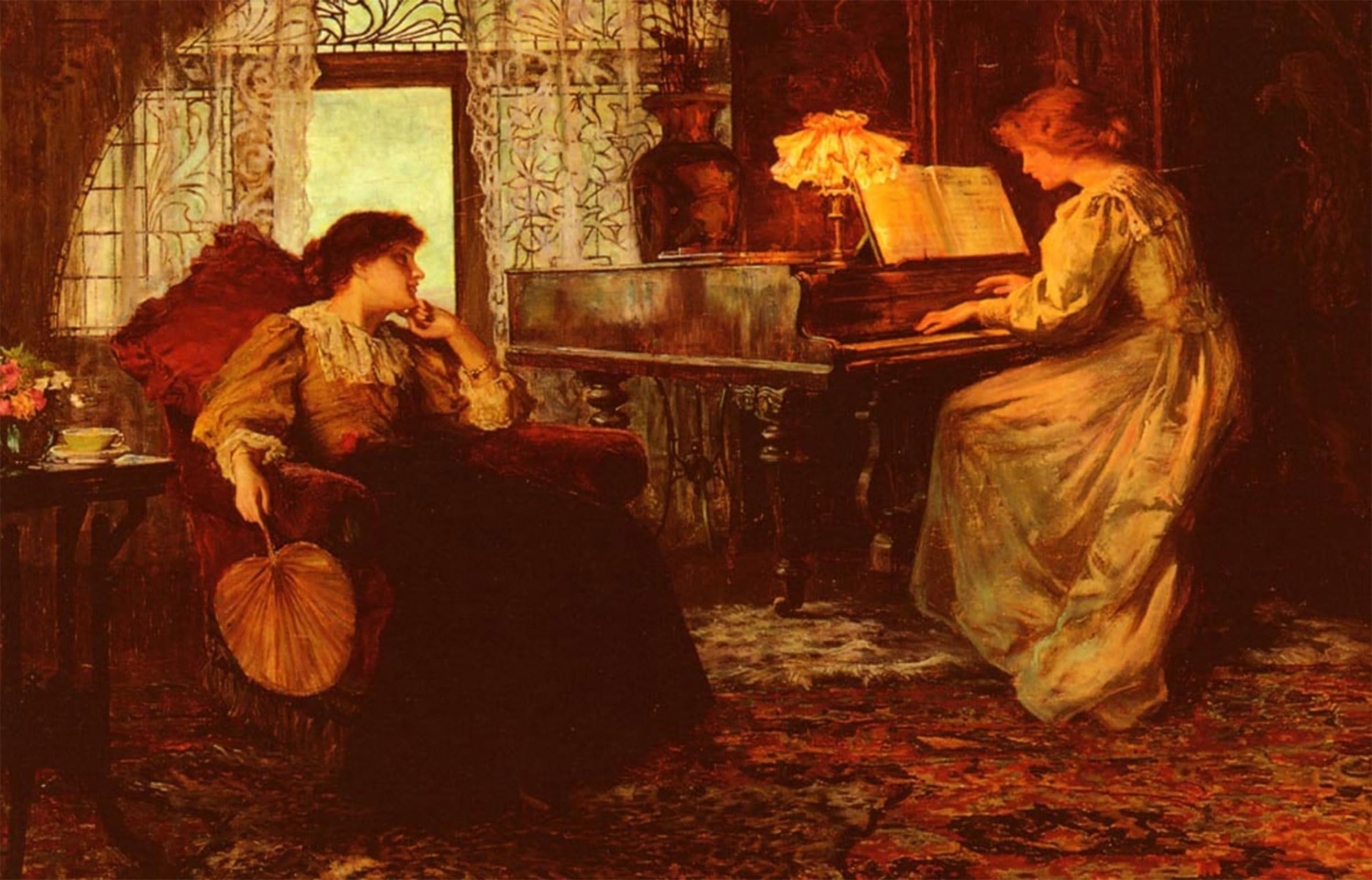 POSTERIIk Vintage Classic Picture Landscape Artwork the Piano Lesson by Sidney Muschamp Portrait Canvas Painting for Office Home Decor 60x90cm