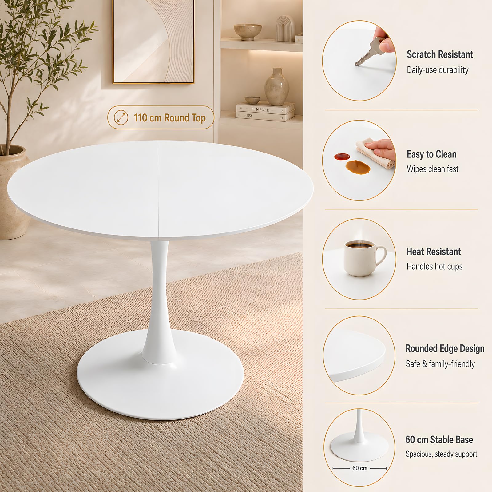 tavolo pranzo rotondo bianco 110 cm da cucina rotondo 4-6 posti, Tavolo da Cucina, Bistro e Conferenze