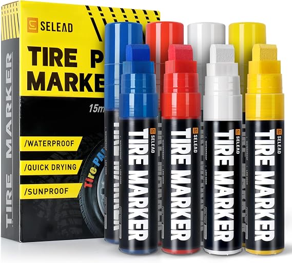 SELEAD Jumbo Tire Marker White Red Yellow Blue - 8 Pack for Tires Lettering