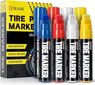 SELEAD Jumbo Tire Marker White Red Yellow Blue - 8 Pack 15mm Wide Tip Pa...