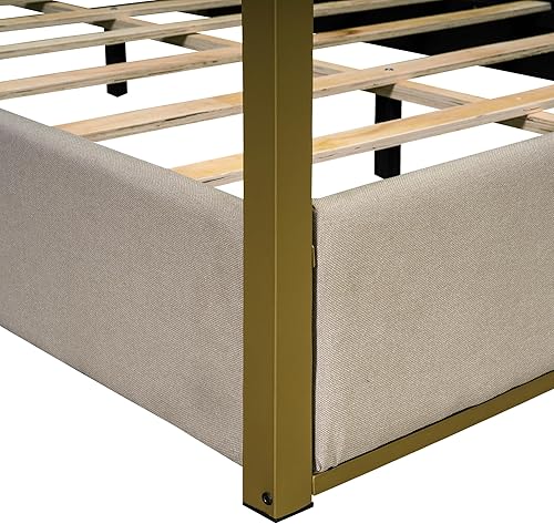 Miniatura 4 de Harper &amp; Bright Designs Cama con dosel tamaño matrimonial con puertos USB y tipo C, base de cama tapizada de tamaño matrimonial con cabecero,