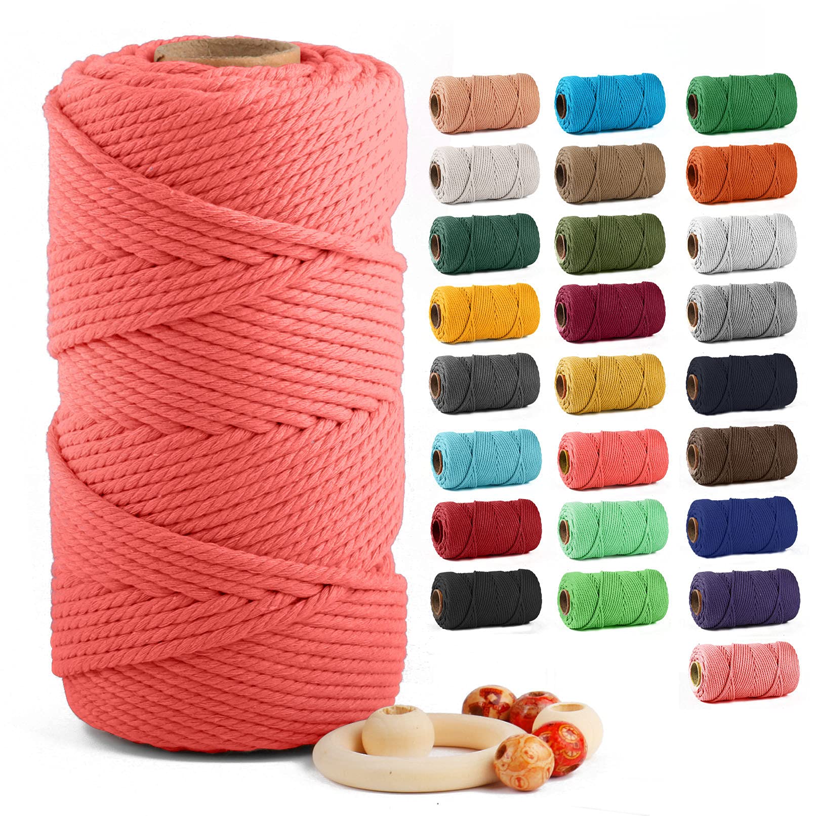 ZUEXT Macrame Cord, Passion Pink, 5mm x 109yds Cotton String Macrame Yarn