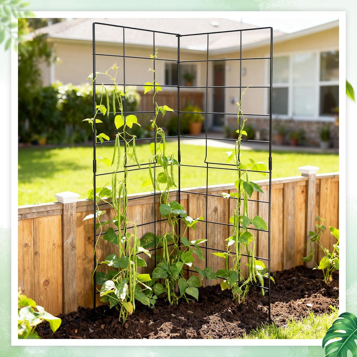 59" H x 31" L Foldable Cucumber Trellis for Climbing Plants,Two Panel Frame Garden Trellis,Raised Bed Vegetables Trellis for Bean,Peas,Grape,Cucumber,Fruit,Flower