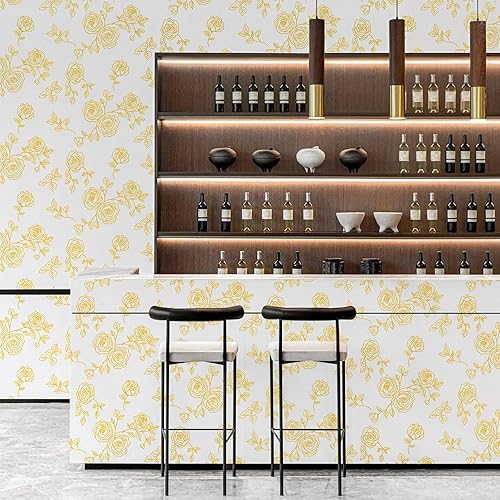 Miniatura 4 de Papel tapiz floral para despegar y pegar, papel tapiz moderno floral dorado y blanco, papel tapiz moderno para renovar muebles antiguos, papel de