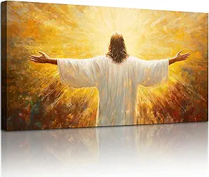 SERIMINO Christian Jesus Large Wall Art, Christ with Open Arms Canvas Painting, The Risen Lord in Radiance Wall Pictures, Religious Believers Home Wall Decor Living Room Bedroom Art Prints 20"X40"