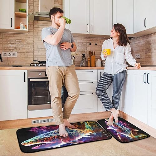 Miniatura 4 de Kitchen Mats for Floor 2 Piece Set Neon Shark Print, Anti Skid Cushioned Water Absorbent Kitchen Rugs Door Mat Floor Mats for Kitchen Sink