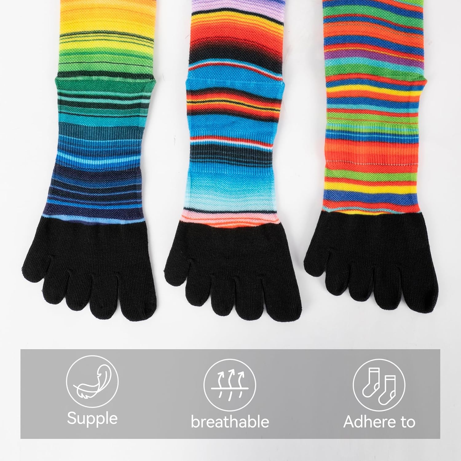 VividPrint 5-Toe Socks (3 Pairs) – Stylish Crew Socks for Women & Men, Breathable & Supportive - Image 6
