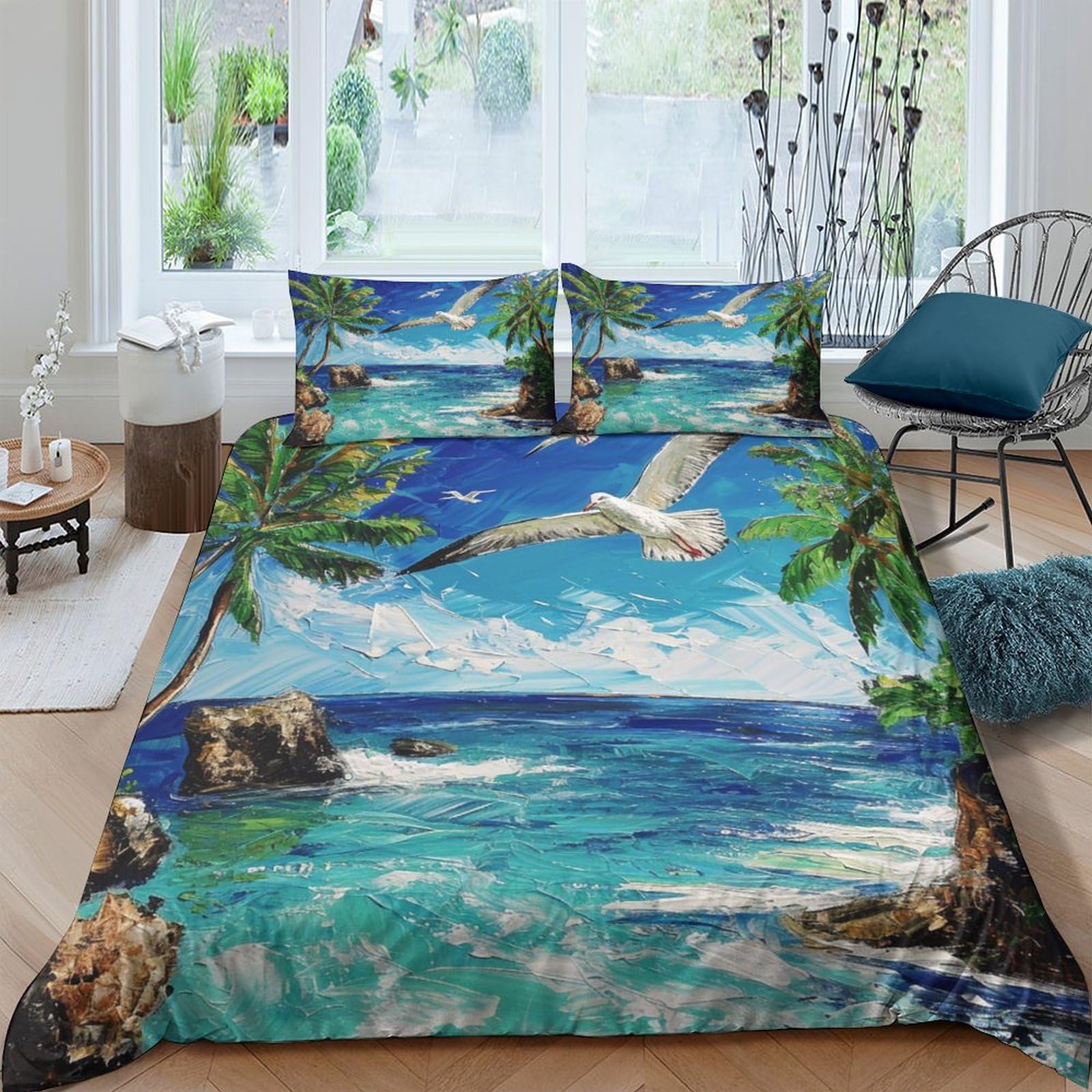 NRAOPEVVD Seagull Waves Duvet Cover Sets 3 PCS Hotel Quality Quilt Cover Bed Sets Bed Covers with Pillowcases with Zipper Closure Breathable Stylish Comforter King（220x240cm）