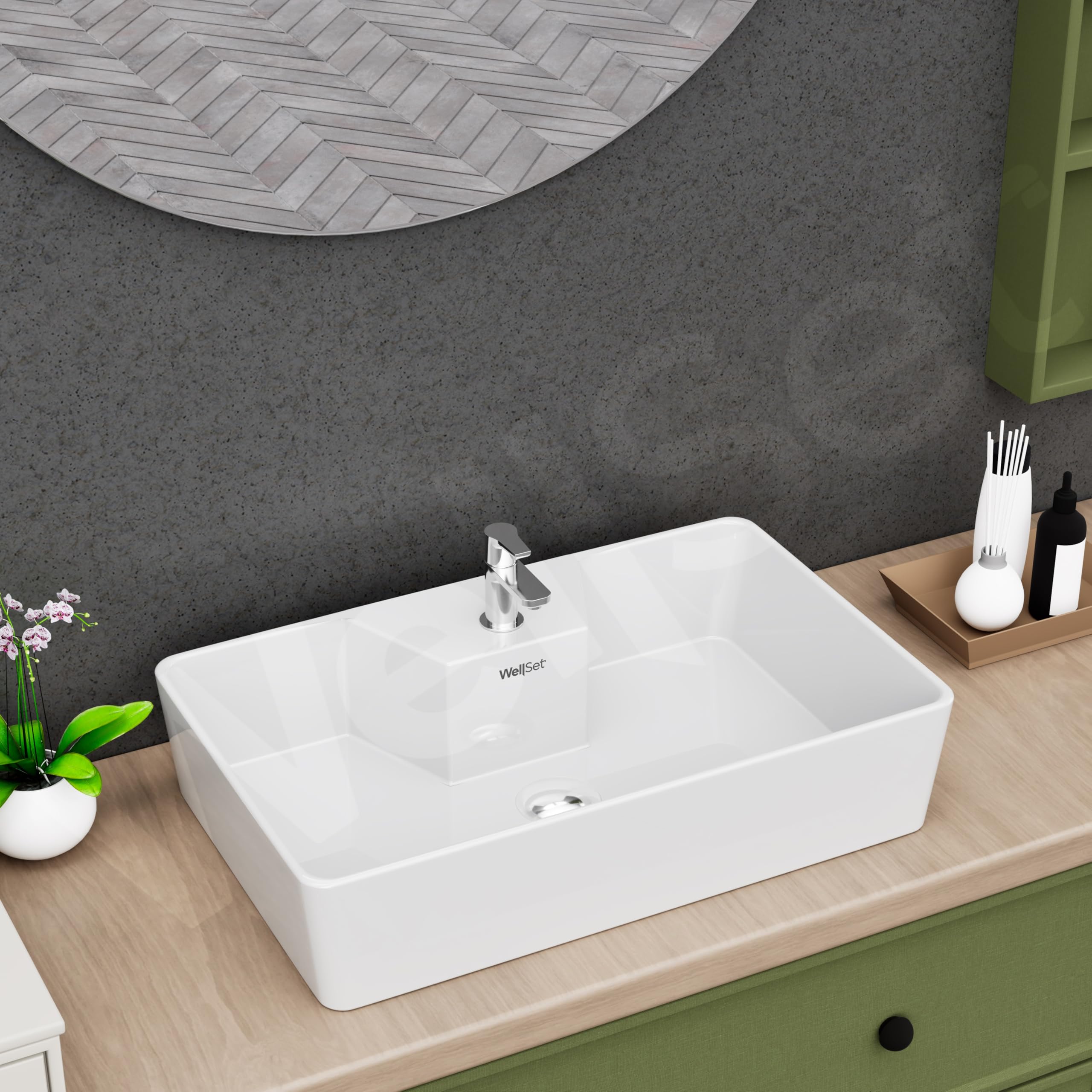 Well Set Ceramic Wall Hung Wash Basin Glossy Finish/Wall Hung/Wall Mounted Countertop, Tabletop Ceramic Bathroom Sink/Super White Color Dimension 16 x 12 x 5 Inch (B0CVS351ZB) Amazon Price History, Amazon Price Tracker
