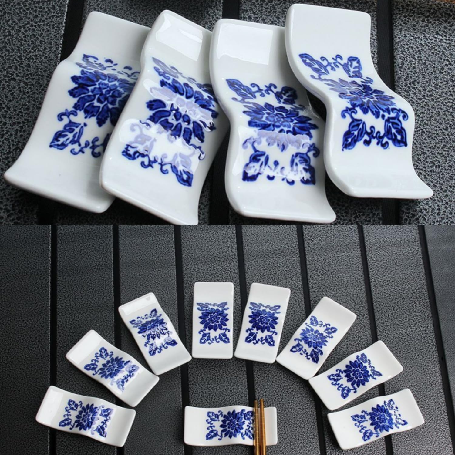 10 Pcs Ceramic Chopsticks Holder, Blue and White Chopstick Rest Chopsticks Stands for Chinese Food, Home, Hotel, Resta