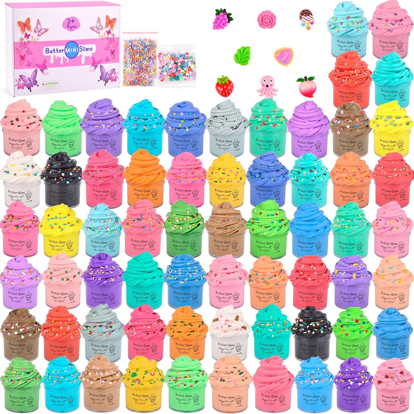 Butter Slime Kit with 64 Pack, Super Soft and Non-Sticky, Birthday Gifts for Boys and Girls, Scented Slime Party Favors, Stress Relief Toys, School Prizes, DIY Putty Toys for Kids Aged 6-12