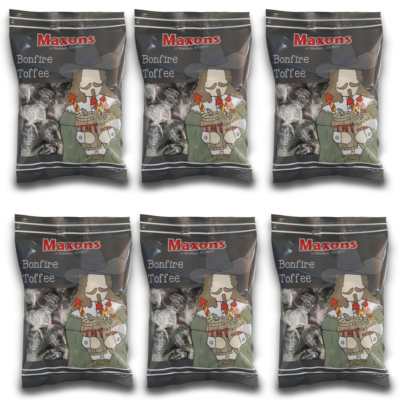 Maxons Bonfire Toffee 4.2 Oz (Pack of 6) Bag - Handmade Treacle Candy Individually Wrapped, Old Fashioned British Candy from England, English Hard Boiled Sweets, Imported Gifts & Treats Made in UK