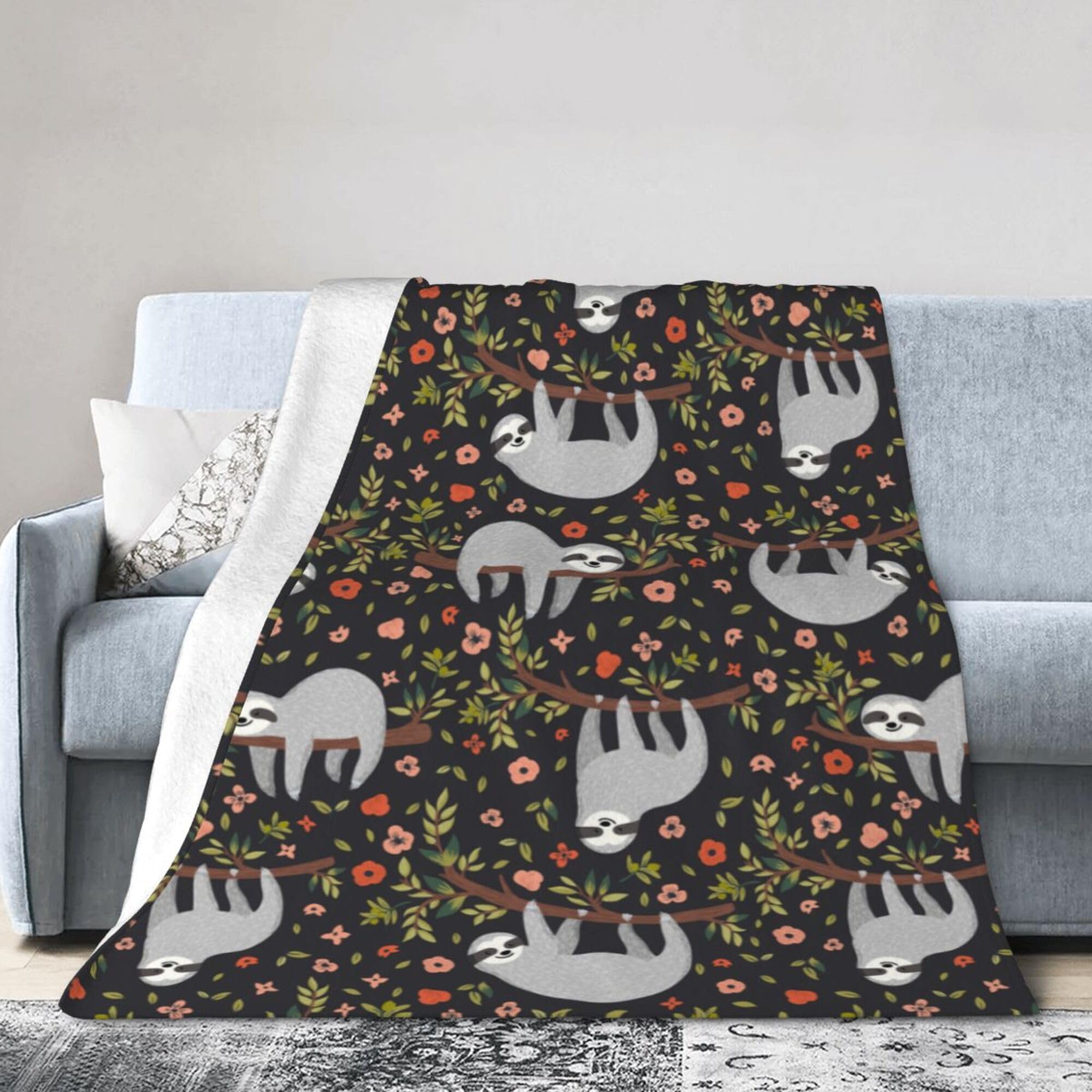 Xinvast Black Sloth Sloth Blanket Animal Throw Blanket Super Soft Flannel Fleece Throw Blanket Lightweight Plush Fuzzy Bed Blanket For Couch 50"X60"