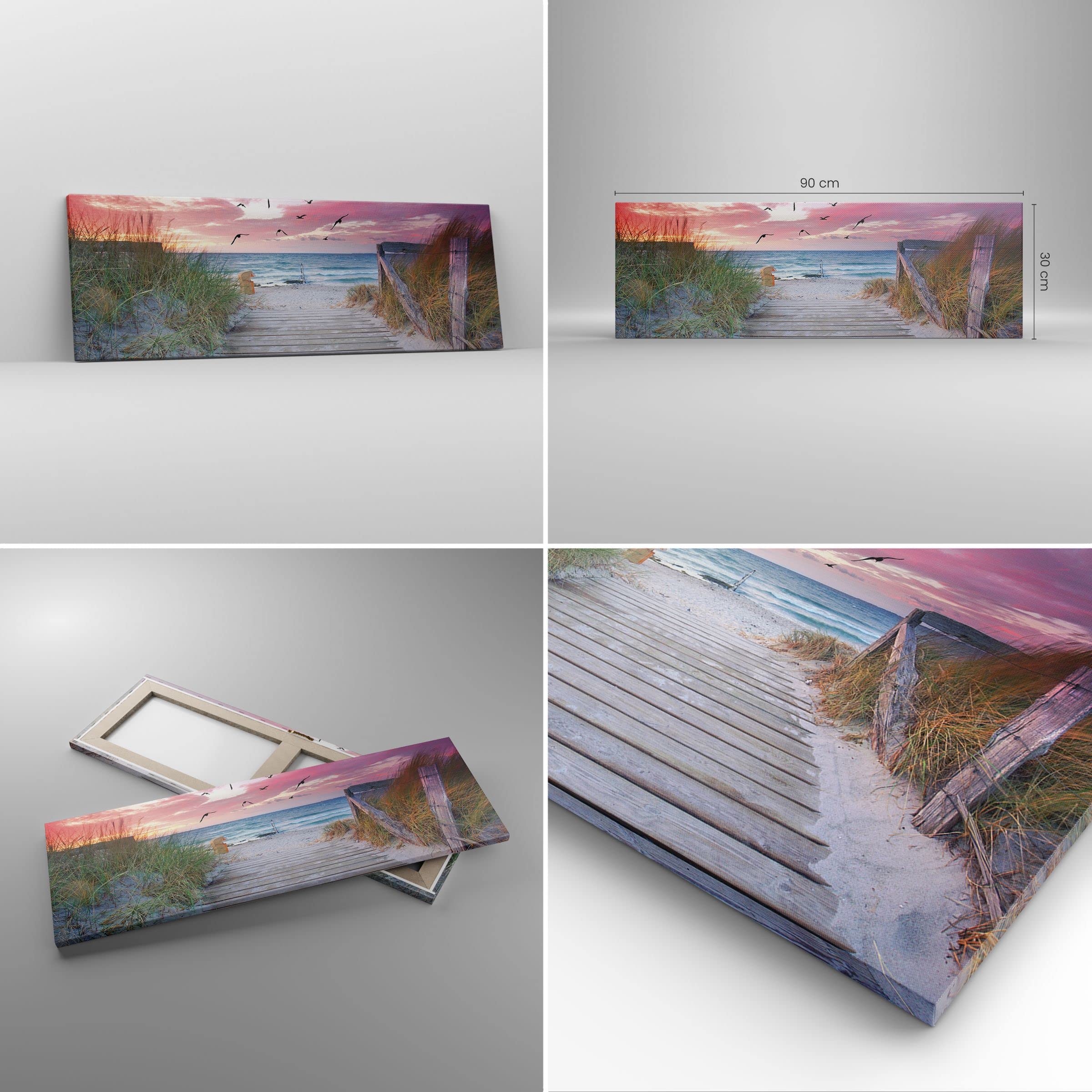 Moderne Impression Sur Verre 150x100cm Image Tableau En Verre Decoration Murale Plage Sable Oiseaux Grand XXL Tableaux Decoratifs Muraux Chambre Triptyque 5 Parties Deco Salon Art GEA150x100-4994