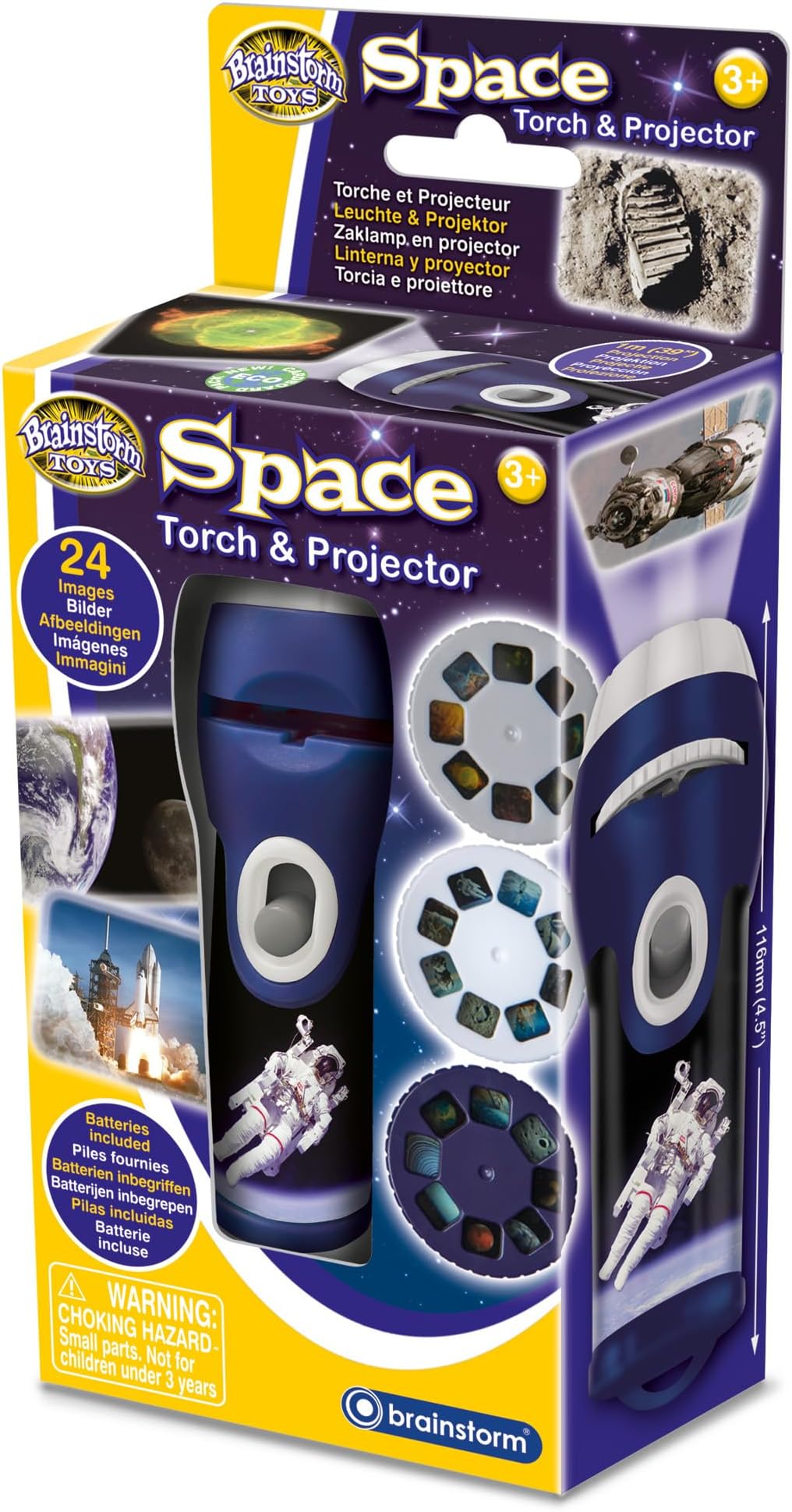 Brainstorm Toys: Space Torch and Projector, Creates Clear, Precise Images up to One Metre Wide, Fun Project Doubles as Handy Torch Flashlight, STEM, For Ages 3 and up