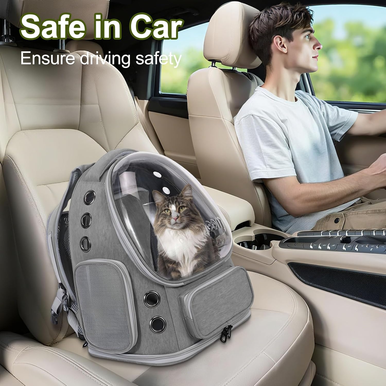 Cat Backpack Carrier - Large Space Bubble Pet Puppy Backpack for Kitty Small Dog up to 15lb | Expandable | Waterproof | Lightweight & Breathable Design with Wide Entry
