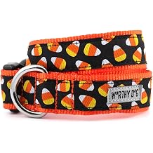 THE WORTHY DOG Collar for Medium Dogs, Adjusts 12-18 inches, Durable Nylon Webbing, Quick Release Buckle, Candy Corn Pattern, Black, Medium