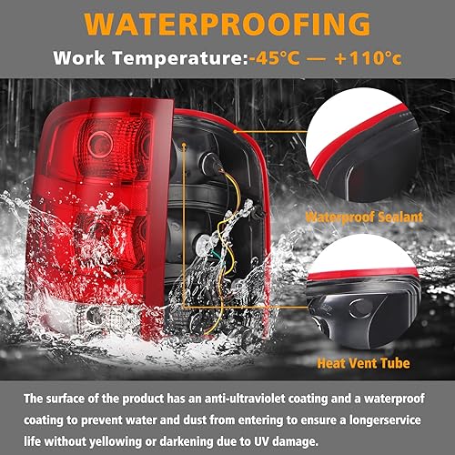 Miniatura 7 de Conjunto de luz trasera compatible con GMC Sierra 1500 2500HD 3500HD 2007-2013 estilo fábrica, luces traseras de repuesto para camioneta, lado del