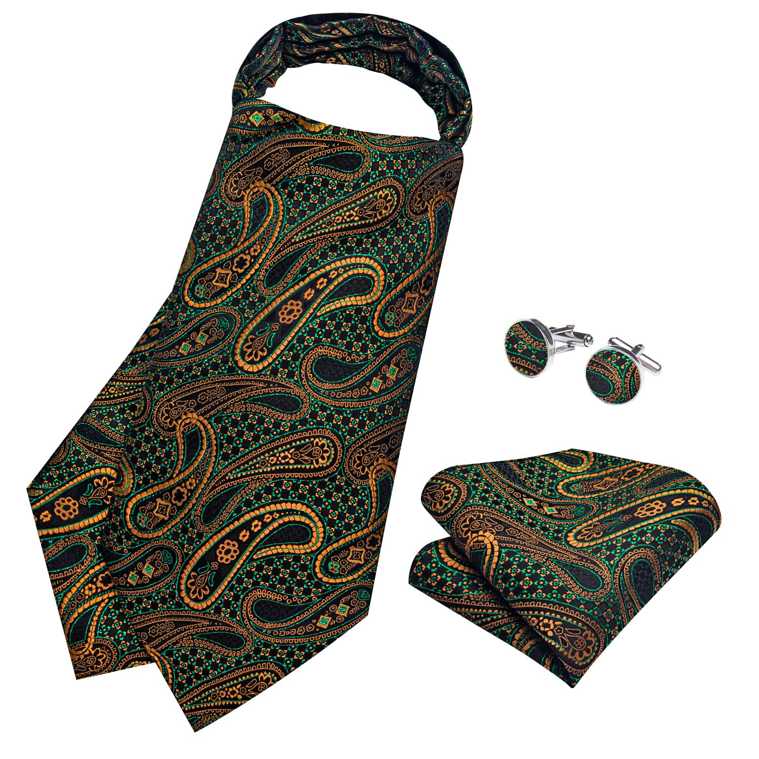 DiBanGu Jacquard Woven Ascot Silk Cravat Set for Men Wedding