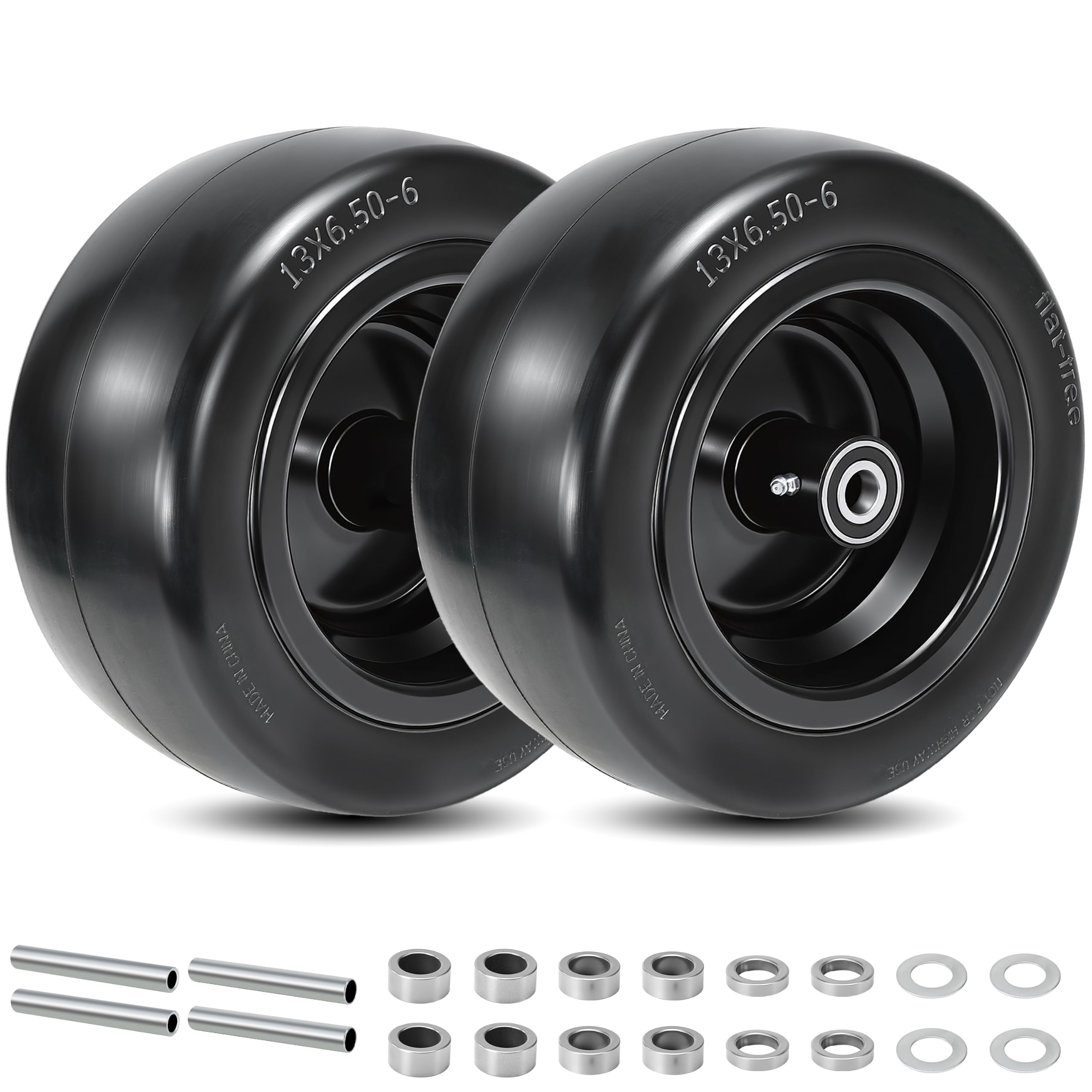 2Pcs 13x6.50-6 Flat Free Zero Turn Lawn Mower Tires Fit 3/4" 1/2" 5/8" Axle