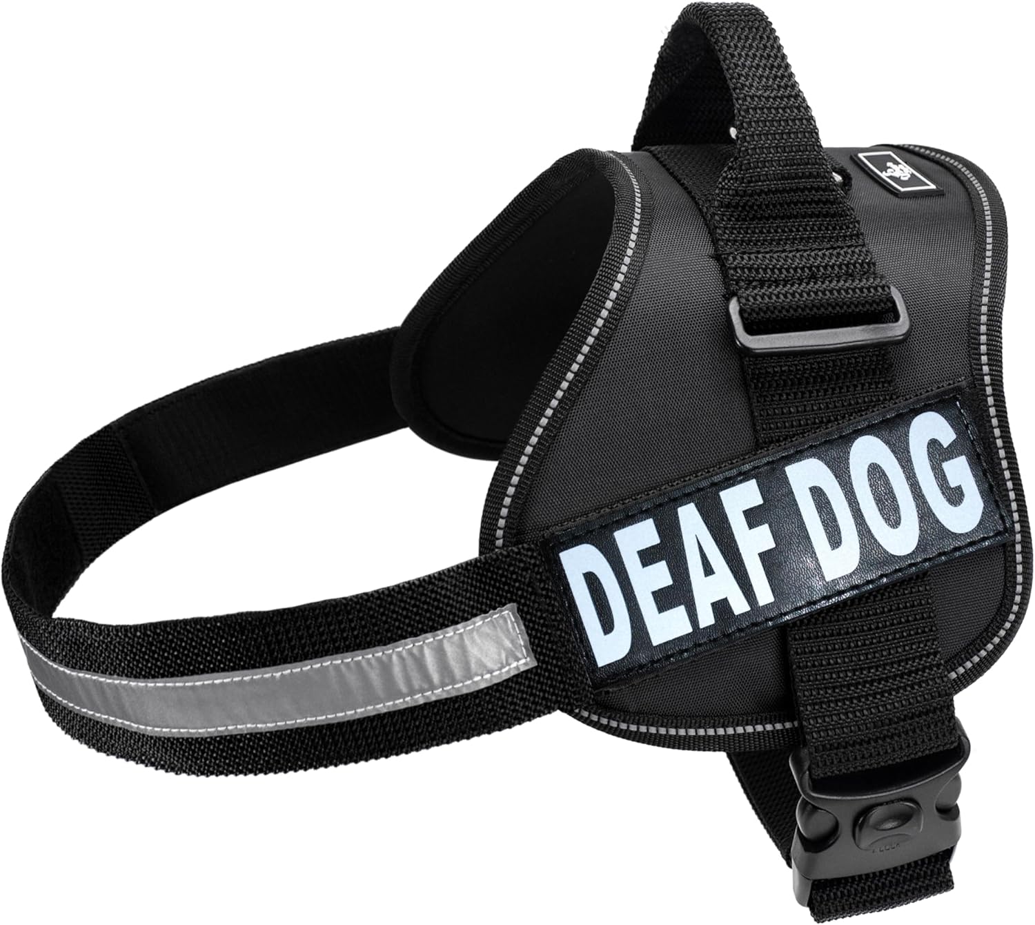 Doggie Stylz Dog Harness with Removable Patches and Reflective Trim. Dog Vest Comes with 2 Deaf Dog Reflective Hook and Loop Patches. Measure Dogs Girth Before Purchase (Girth 19" - 25" Purple)