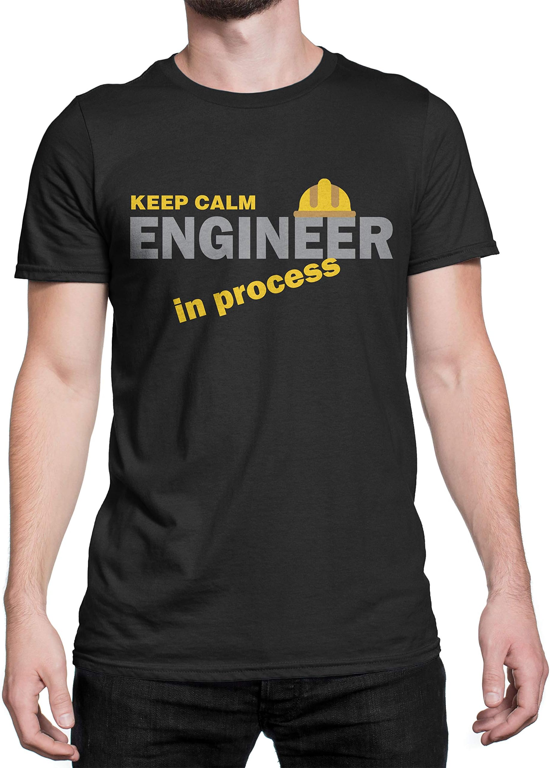 Keep Calm Engineer in Process Black Round Neck T-Shirt for Unisex