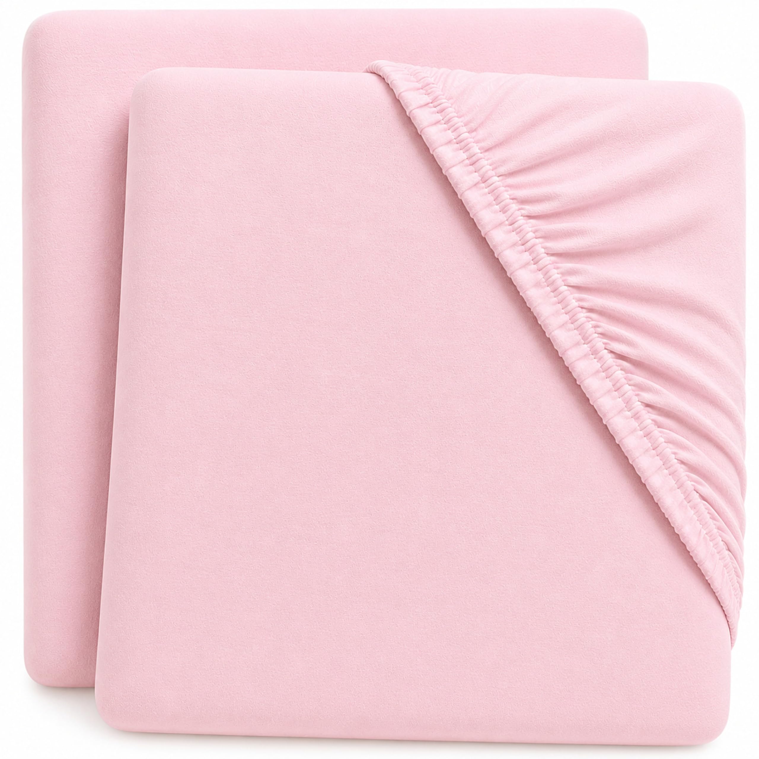 Dudu N Girlie Travel Cot Mattress Sheets 95 x 65 cm – Pink, 2 Pack, Elasticated Jersey Cotton Fitted Sheets