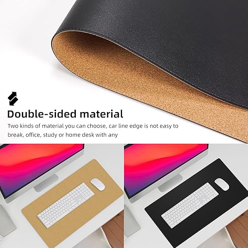 Miniatura 3 de AFIING Alfombrilla de escritorio de doble cara, corcho natural y piel sintética, protector de alfombrilla de escritorio antideslizante, impermeable,